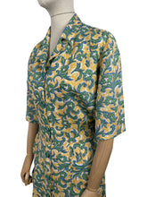 Load image into Gallery viewer, Original 1940's Volup Linen Day Dress in Yellow, Blue, Green and White - Bust 42 44 *
