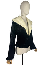 Load image into Gallery viewer, Original 1930's Black Velvet Evening Jacket with Genuine Fur Trim and Glass Buttons - Bust 38