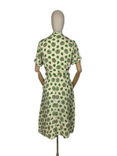 Load image into Gallery viewer, Original 1940's White and Green Belted Linen Day Dress with Leaf Print - Bust 34 36*