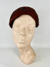 Load image into Gallery viewer, Original 1950's New York Creation Brown Felt Beaded Hat with Metallic Bronze Beads
