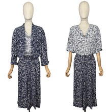 Load image into Gallery viewer, Original 1940's Volup Dress and Jacket Set in White and Navy Blue with Original Belt - Bust 44 46