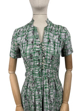Load image into Gallery viewer, Original 1940's Novelty Print Grey, Green, Black and White Crepe Day Dress Featuring Cats - Bust 32 33 *