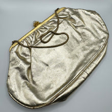 Load image into Gallery viewer, 1950's or 1960's RFC Bright Gold Leather Evening Bag with Snake Chain and Faux Pearl Clasp