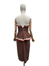 Load image into Gallery viewer, Original 1950's Brown, White and Orange Cotton Wiggle Dress - Bust 34"