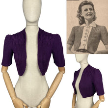 Load image into Gallery viewer, 1940's Reproduction Hand Knitted Bolero in Dark Purple - B34 36 38 40