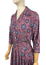 Load image into Gallery viewer, Original 1950's Volup Burgundy, Red, Blue and White Classic Cotton Belted Day Dress - Bust 40 42 *