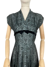 Load image into Gallery viewer, Original 1950's Ice Blue and Black Lace Cocktail Dress with Velvet Ribbon Trim - Bust 36 *