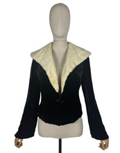 Load image into Gallery viewer, Original 1930's Black Velvet Evening Jacket with Genuine Fur Trim and Glass Buttons - Bust 38
