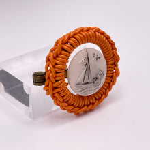 Load image into Gallery viewer, Original 1940's Orange and White Wartime Make Do and Mend Wire Brooch with Nautical Button