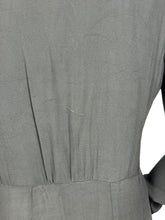 Load image into Gallery viewer, Original 1940's Black Satin Backed Crepe Long Sleeved Cocktail Dress with Lilac Purple Floral Silk Embroidery - Bust 36 38 *