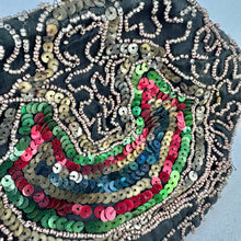 Load image into Gallery viewer, Original 1930's Black Evening Bag with Bead and Sequin Decoration in Red, Green, Gold and Blue
