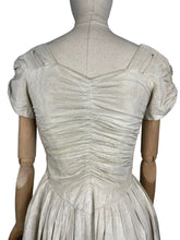 Load image into Gallery viewer, Original 1930's Ivory Grosgrain and Metallic Gold Thread Full Length Evening Dress with Ruching - Bust 32" *