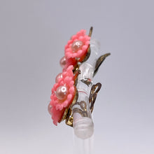 Load image into Gallery viewer, Original 1950's Pink Plastic Floral Earrings with Faux Pearl Middles