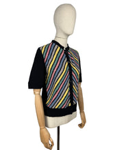 Load image into Gallery viewer, Original 1940's Black Chevron Stripe Cardigan in Boucle Wool in Yellow, Grey, Blue, Pink and Green - Bust 36 38 *