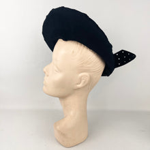 Load image into Gallery viewer, Original 1940’s Black Felt High Hat with Bow Trim