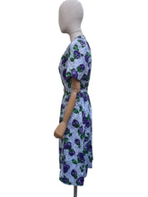 Load image into Gallery viewer, Original 1940’s 1950’s Belted Rose Print Cotton Day Dress in Grey, Purple and Green - Bust 40