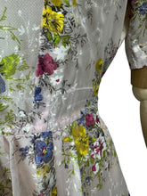 Load image into Gallery viewer, Original 1950's Pretty Pale Pink Nylon Dress with Floral Print in Blue, Yellow and White - Bust 36 37