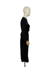 Load image into Gallery viewer, Original 1940's Inky Black Crepe Evening Dress with Net Yoke and Bow Trim - Bust 36 38 *