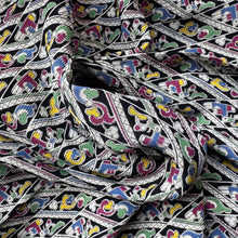 Load image into Gallery viewer, Original 1930's Crepe Novelty Print Dressmaking Fabric - Ducks in Diagonal Stripes on Black - 36" x 92"