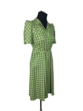 Load image into Gallery viewer, Original 1930's or 1940's Petite Fit Green and Grey Check Fine Wool Belted Day Dress - Bust 32 33