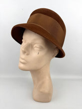 Load image into Gallery viewer, Original 1950’s Warm Brown Felt Hat with Wide Grosgrain Ribbon Trim by Jacoll