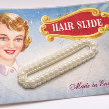 Load image into Gallery viewer, Original 1950's Ivory Pearlised Plastic Hair Clip on Original Card - Vintage Hair Barette
