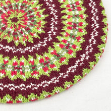 Load image into Gallery viewer, Reproduction 1940's Pure Wool Fair Isle Beret in Burgundy and Green - Wonderful Design Featuring Six Different Colours *