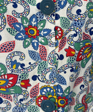 Load image into Gallery viewer, Original 1930's Crisp White Cotton Smock with Vibrant Floral Print in Blue, Green, Red and Yellow - Bust 34 36 38