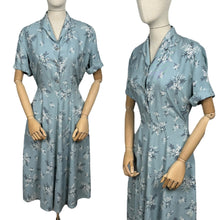 Load image into Gallery viewer, Original 1940's 1950's Floppy Cotton Day Dress in Grey Blue with Pretty Floral Print - As Is - Bust 38