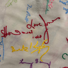 Load image into Gallery viewer, Original 1940's 1948 Dated White Artificial Silk Scarf with Vibrant Embroidered Signatures