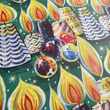 Load image into Gallery viewer, Original Vintage Colourful Christmas Wrapping Paper - Green Base with Flaming Candles and Baubles