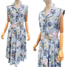 Load image into Gallery viewer, Original 1950’s Sleeveless Cotton Day Dress in Blue Painterly Floral - Bust 38 40