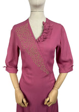 Load image into Gallery viewer, Original 1940's Dusky Pink Crepe Dress with Ruffles, Soutache and Beading - Bust 34 35 *
