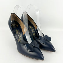 Load image into Gallery viewer, Original 1950's Dolcis De Liso Debs Indigo Blue Leather Stiletto Heels with Bow Trim - UK 6 6.5