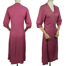 Load image into Gallery viewer, Original 1940's Dusky Pink Crepe Dress with Ruffles, Soutache and Beading - Bust 34 35 *