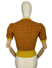 Load image into Gallery viewer, Reproduction 1940's Waffle Stripe Jumper in Cognac and Mustard Knitted from a Wartime Pattern - Bust 36 38 40