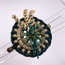Load image into Gallery viewer, Original 1940's Dark Green and White Wartime Make Do and Mend Wire Brooch with Flower Spray and Button Trim *
