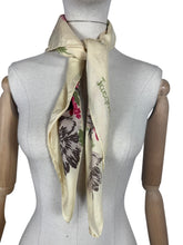 Load image into Gallery viewer, Original 1940's 1950’s Jacqmar Pure Silk Scarf with Pretty Floral Print in Pink, Green and Brown on a Yellow Base