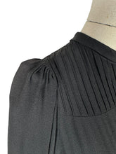 Load image into Gallery viewer, Original 1930's Black Satin Back Crepe Long Sleeved Day Dress with Pin-tuck Detail - Bust 32