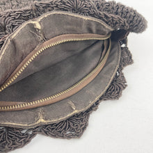 Load image into Gallery viewer, Original 1940's Dark Brown Circular Crochet Bag with Carved Lucite Detail