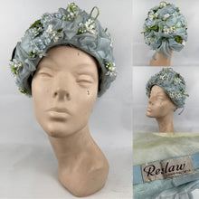 Load image into Gallery viewer, Original 1960's Blue Nylon Hat with White, Blue and Green Floral Trim