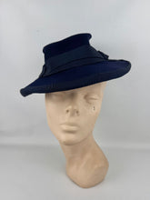 Load image into Gallery viewer, Original 1940's Midnight Blue Felt Tilt Hat with Grosgrain Trim
