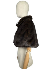 Load image into Gallery viewer, Original 1950's Faux Fur Dark Brown Evening Cape with Satin Lining and Bow Trim *