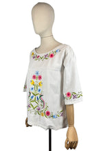 Load image into Gallery viewer, Vintage 1960's 1970's Thick Cotton Artist's Smock with Vibrant Floral Embroidery - Bust 38 40