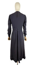Load image into Gallery viewer, Original Late 1930's or Early 1940's Midnight Blue Crepe Day Dress with Long Sleeves and Amazing Soutache Waist Detail - Bust 34 35