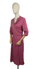 Load image into Gallery viewer, Original 1940's Dusky Pink Crepe Dress with Ruffles, Soutache and Beading - Bust 34 35 *