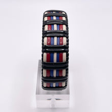 Load image into Gallery viewer, 1940's Make Do and Mend Wire Cuff Bracelet in Patriotic Red, White and Blue 'Telephone Wire'