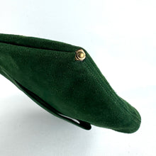 Load image into Gallery viewer, Stunning Original 1930's Forest Green Suede and Leather Five Sided Bag with Tassel Detail and Gold Clasp