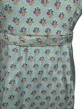 Load image into Gallery viewer, Original 1950's St Michael Sage Green Artificial Silk Belted Day Dress with Pretty Floral Print in Pink, Yellow and White - Bust 34 36 *