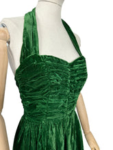 Load image into Gallery viewer, Original 1950’s Vibrant Green Velvet Halterneck Evening Dress - Bust 33